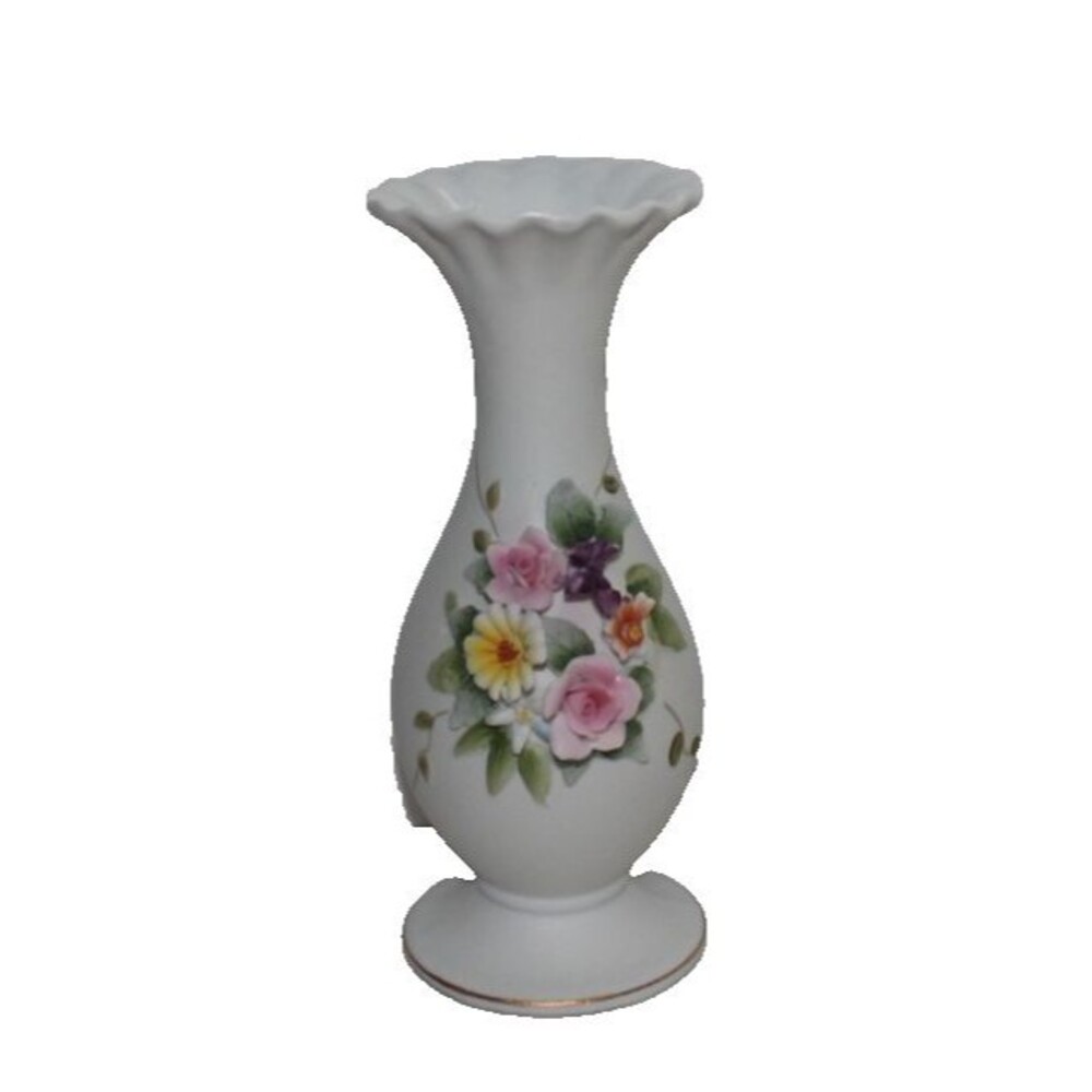 Vintage Lefton China KW829 Hand-Painted White Bud Vase With Raised Flowers